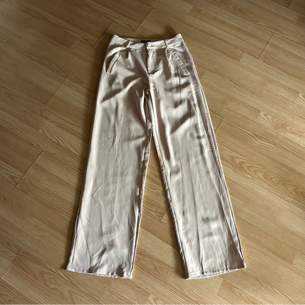 NEW PrettyLittleThing Beige High Rise Straight Leg Dress Pants Womens 8